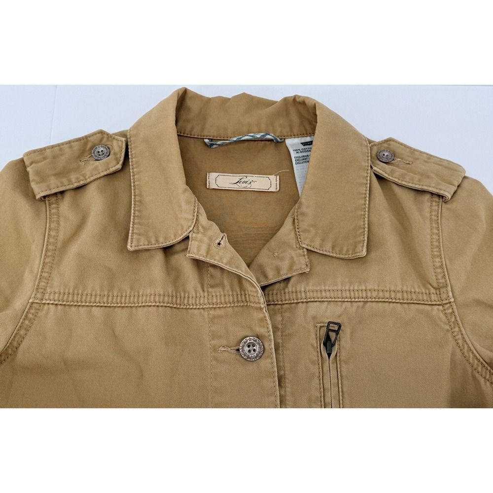 Levi's Womens Utility Jacket Medium Tan Safari Military Field Cotton Drawstring - Picture 2 of 9